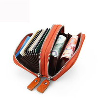 RFID Antimagnetic Women Men Genuine Leather Zipper Card Holder Purse
