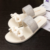 Rhinestone Flower Peep Toe Slip On Flat Slippers