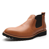 Rivet British Style Genuine Leather Slip On Boots For Men