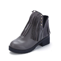 Rivet Tassel Ankel Square Heel V Mouth Slip On Boots