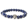Rock Bracelet Lapis Lazuli Silver Lion Head Elastic Beaded Tibet Charm Bracelet