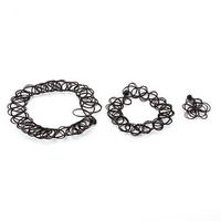 Rock Collar Black Pattern Tattoo Elastic Plastic Ring Bracelet Necklace