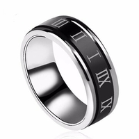 Rock Men Ring Black Roman Numerals Rotatable Stainless Steel Ring