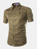 Rolled Short Sleeves British Stlyle Mutil Pockets Solid Color Designer Dress Shirts for Men