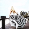 Round Black And White Lines Tassel Beach Towel Shawl Wall Hanging Mat Decor