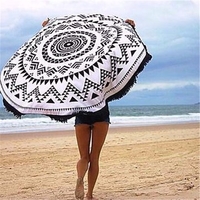Round Geometry Pattern Tassel Beach Towel Shawl Yoga Mat Wall Hanging Decor