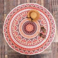Round Orange Beach Towel Shawl Yoga Mat Tapestry Wall Hanging Decor