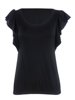 Ruffle Sleeve Scoop Neck Pure Color Women T-Shirts