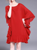 Ruffled Sleeve Loose O-Neck A-Line Women Sexy Dresses