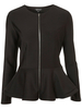 Ruffles Long Sleeve Solid Zipper Crew Neck Elegant Women Jacket