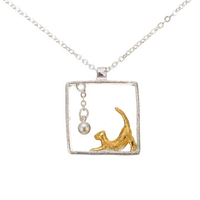 S925 Silver Simple Necklace Square Glass Cat Ball Necklce