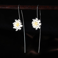 S925 Stylish Vintage Sterling Silver Lotus Earrings