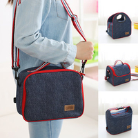 SaicleHome Jeans Insulated Lunch Tote Bag Travel Picnic Zipper Cooler Bag Food Box Organizer