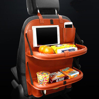 SaicleHome Leather Car Seat Storage Bag Double Folding Table Storage Container Travel Hanging Bag