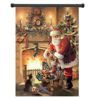 Santa by Fireplace Garden Flag Christmas Tree Stocking Lantern Holiday Tree Banner