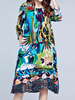 Scene Printed 3/4 Sleeve O Neck Side Slit Women Dresses