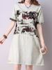 Scenery Print A Line Short Sleeve O Neck Women Dresses