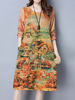 Scenery Printed Loose Long Sleeve O Neck Women Dresses