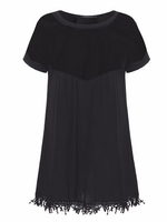 Sex Solid Grid Patchwork Hollow Out Tassels T-shirt For Women