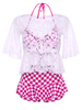 Sexy 3pc Training Lace Halter Bowknot Printing Backless Gather Bikinis