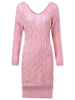 Sexy Asymmetrical V Neck Knit Long Sleeve Solid Women Sweater