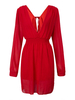 Sexy Backless Long Sleeve Pleated Deep V Neck Women Chiffon Dress