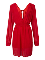 Sexy Backless Long Sleeve Pleated Deep V Neck Women Chiffon Dress