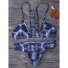 Sexy Backless Printed Halter Bikinis Suit Front Hollow Swimwear