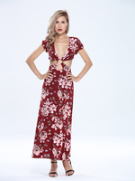 Sexy Beach Slit Floral Button Ring Bandage Party Women Dress