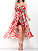 Sexy Birds Pattern Flouncing Split Cami Dress For Women