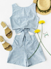 Sexy Blue Stripe Backless Short Pants Women Casual Suits