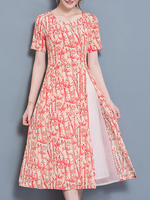 Sexy Bodycon Floral Printed Two Piece Women Slit Dresses