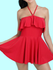 Sexy Breathable Backless Halter Wireless Off Shoulder One Piece Swimdress For Women