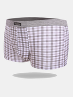 Sexy Breathable Plaid Cotton Silver Belt U Convex Boxer Underwear for Men
