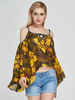 Sexy Chiffon Floral Print Cold Shoulder Irregular Women Blouses