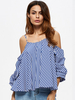 Sexy Cold Shoulder Plaid Print Loose Blouse For Women