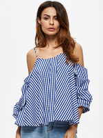Sexy Cold Shoulder Plaid Print Loose Blouse For Women
