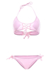 Sexy Criss Cross Straps Halter Pink Solid Color Bikini Set For Women