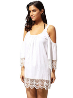 Sexy Crochet Lace Patchwork Cold Shoulder O-neck Mini Dress For Women