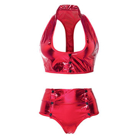 Sexy Dark V Front Button Light Clubwear PU Backless Nightwear Sets For Women