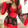 Sexy Deep V Exposed Breast Off Shoulder Printing Seducing Back Bow Kimono For Women
