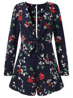 Sexy Deep V-Neck Floral Printed Women Mini Jumpsuits