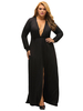 Sexy Deep V Neck Pure Color Split Hem Maxi Dress For Women
