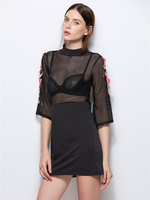 Sexy Embroidered Mesh Patchwork See-through Mini Dress For Women