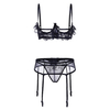 Sexy Exposed Breast Lace-trim Underwire Transparent Three Point Type Garter Belt Set