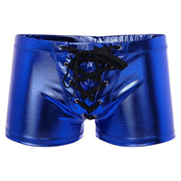 Sexy Fashion Underwear Tether Imitation Patent Leather U Convex Pouch Briefs Boxers for Men