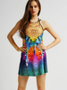 Sexy Feather Print Backless Sleeveless Women Mini Dress