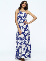 Sexy Floral Print Backless Camisole O-neck Maxi Dress For Women