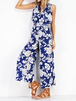 Sexy Floral Print Cross Strap Backless V-neck Jumpsuit For Women