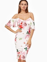 Sexy Floral Print Flouncing Backless Cami Dress For Women